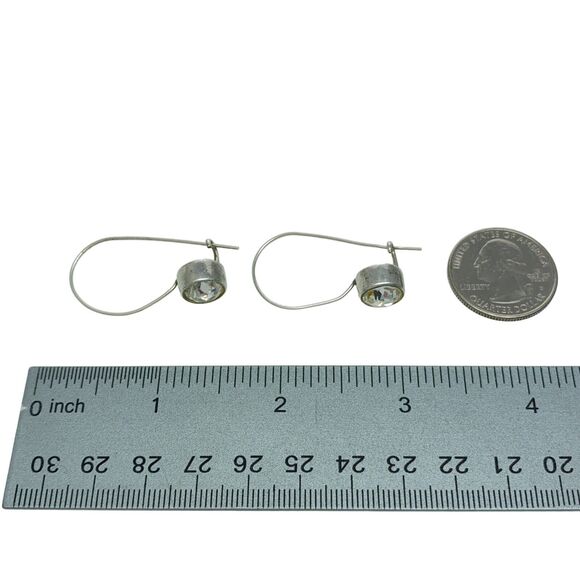 Vintage Sterling Silver 925 Bezel Set Faceted Crystal Drop Latch Earrings - Picture 5 of 5
